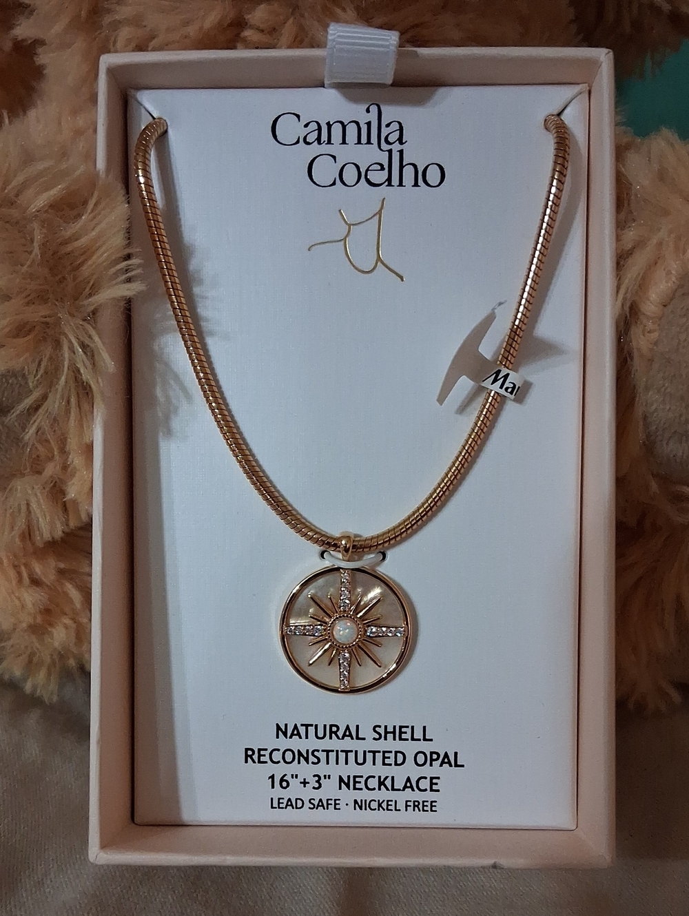 Camila Coelho Gold Sunburst Opal Pendant Necklace. NWT. In Box.
